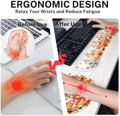 Britimes Keyboard Mouse Pad Set, 4 in 1 Desk Mat Set, Fall Gnome - Image 4