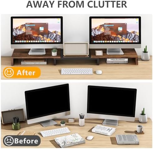 TAVR Dual Monitor Stand Riser, Wooden Computer Monitor Stand for 2 Monitors - Image 2