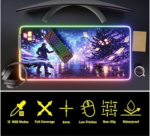 RGB Gaming Mouse Pad Large Extended Desk Mat 35.4x15.7in XXL XXXL Mousepad LED Light Up Keyboard Mat PC Gamer Desk Pad Gaming Accessories Extra Big Mouse Mats Full Desk Size - Arcane Rift - Image 2