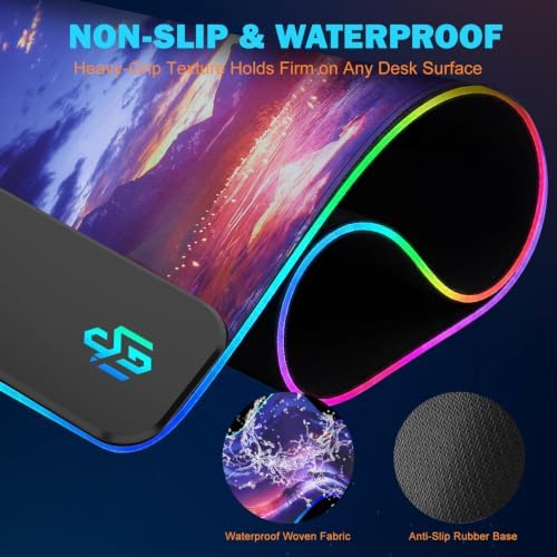 TARKARI Mouse Pad Gaming Wireless Charging, 800x300x4mm Extended Desk Mat with 10 RGB Light Modes, Non-Slip Rubber Base, Waterproof Computer Keyboard Mat for Gamer, PC, Laptop, Office, Twilight - Image 2