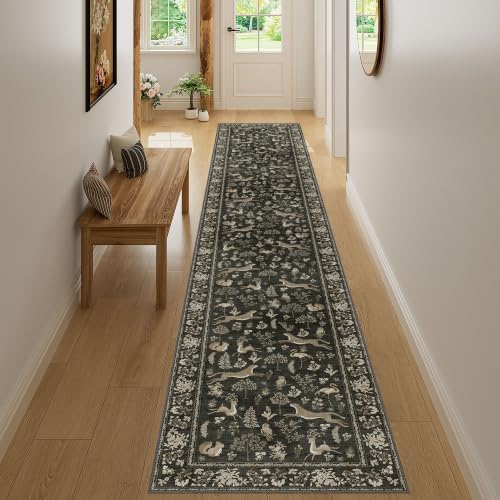 DUKINO 2x14 Hallway Runner Rug, Non Slip Animal Washable Rug Charcoal Black - Image 5