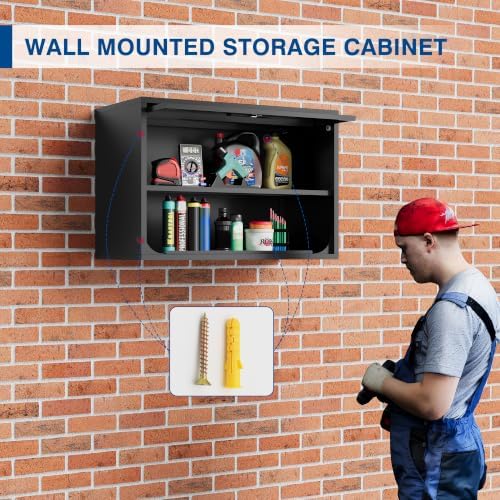 Fesbos Metal Storage Cabinet Black Wall Cabinets with Shelf and Locking Door - Wall Mounted Storage Cabinet for Garage Warehouse Home Office - Assembly Required - Image 2