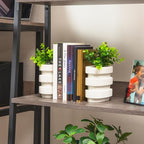 Mind Reader Ribbed Cement Planter Bookends, Faux Greenery for Shelves and Desk Decor, Set of 2, White - Image 6