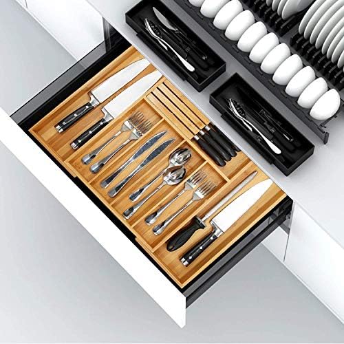VaeFae Bamboo Silverware Drawer Organizer, 7 Slots, Natural - Image 6