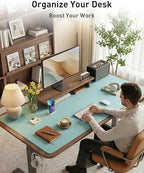 Aothia Faux Leather Desk Mat - Large Mouse Pad, Non-Slip PU Leather Blotter, Waterproof Writing Surface for Office and Home (Blue Topaz, 63" x 24") - Image 3