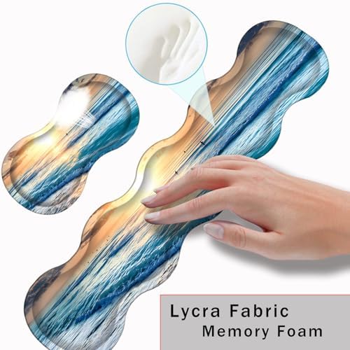 Keyboard Wrist Rest and Mouse Pad with Wrist Support Set Ergonomic Coaster,Memory Foam,Easy Typing Pain Relief,Large XL Desk Mat 31.5"x 11.8",Beach - Image 5