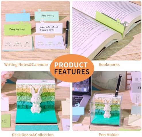 3D Memo Pad, 3D Calendar 2027, Time Piece Calendar, Tear-Off Calendars 2027, 3D Paper Carving Art Memo Pad, Art Carving Sticky Notes for Office Home Gifts Ornaments (Rabbit) - Image 5