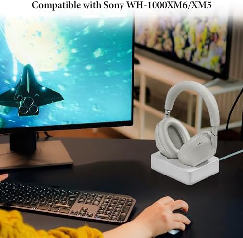 GEEKRIA Headphones Charging Stand, Compatible with Sony WH-1000XM6 / 1000XM5, 3D Printed Resin Magnetic Dock, Gaming Headset Base (White) - Image 6