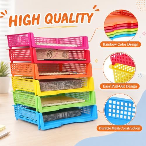 ZZYFGH 6 Pack Turn in Trays Classroom, Colorful Turn in Trays for Teachers, Plastic Classroom Paper Organizers, Stackable Tray for Classroom, Library, Drawers, Office Desk(13.4 * 9.5 * 2.7in) - Image 3