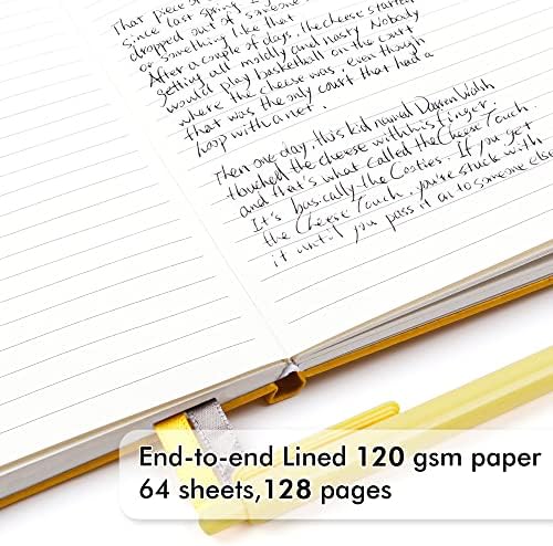 5 Pack Journal Notebook Bulk for School, Feela Hardcover Business Notebooks Classic Ruled Lined Journals with Pen Holder for Work Note Taking, with 5 Black Pens, 120 GSM, 5.1”x8.3”, A5, Yellow - Image 3