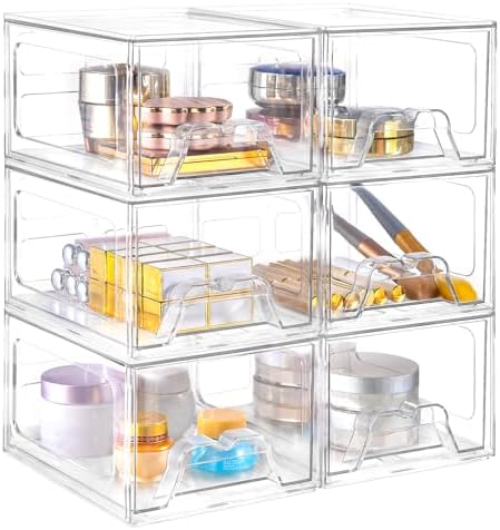 6 Pack Stackable Storage Drawers,Makeup Organizer with Pull-out Drawer by Stebopum