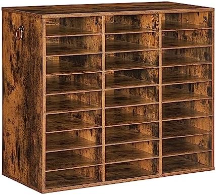 HOOBRO Literature Organizer, 27 Compartments Wooden Mail Organizer, Countertop Literature Sorter with Adjustable Shelves for Home, Office, School, Student Mailbox for Classroom, Rustic Brown FG27WF01 by HOOBRO
