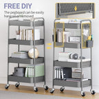 TOOLF 4 Tier Rolling Cart, Metal Utility Storage Cart with Pegboard, Grey - Image 2