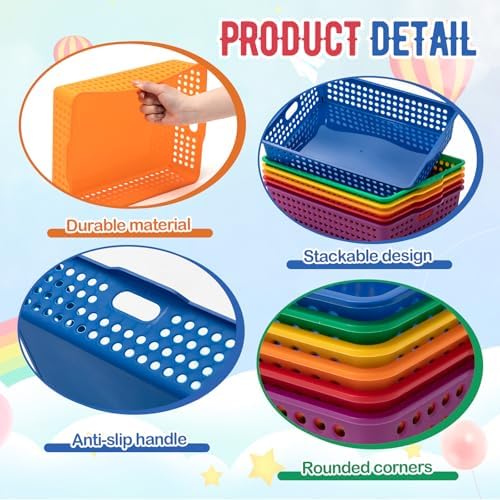 Geetery 6 Pack Classroom Storage Baskets with Handle,Rainbow Color - Image 3