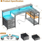 Aheaplus L Shaped Desk with File Drawer, Reversible L Shaped Gaming Desk - Image 2
