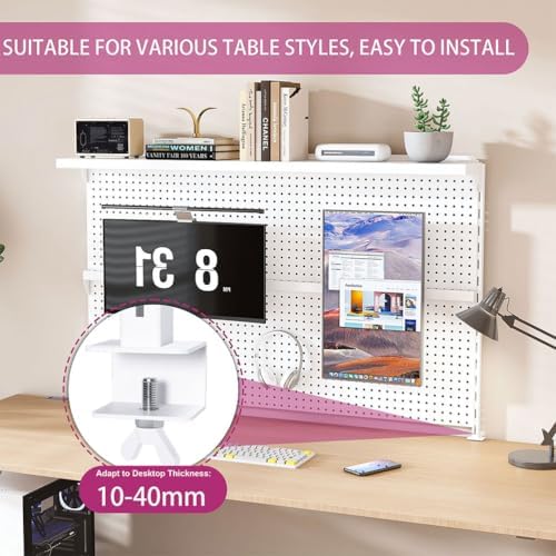 Clamp-On Desk Pegboard with Dual Monitor Stand, 59" Steel Privacy Panel with Modular Hooks & Movable Partition, Fits 0.59"–1.77" Desks, Ergonomic Storage Organizer for Office & Gaming Setup, Bla - Image 5