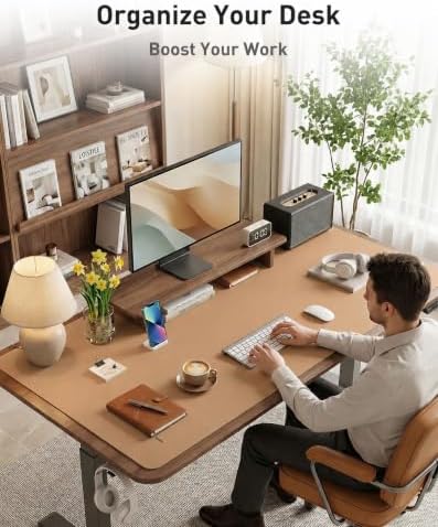 Aothia Faux Leather Desk Mat Mouse Pad, 55" x 24", Khaki - Image 4