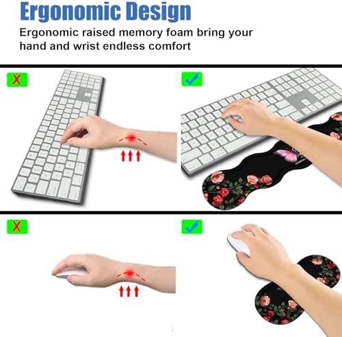 Ergonomic Memory Foam Mouse Pad Wrist Rest Set, Large Desk Pad + Keyboard Wrist Rest + Mouse Wrist Cushion + Coaster for Home Office Study Gaming, Floral Butterfly Quotes Bible Verse Philippians 4:13 - Image 5