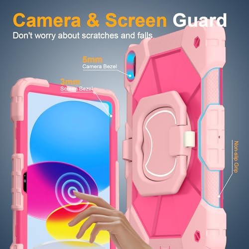 Case for iPad (A16) 11th/10th Generation 11/10.9 Inch 2025/2022, Ubearkk for iPad a16 case with Screen Protector, 360 Degree Rotating Stand Shoulder Strap Pencil Holder,Rose Pink - Image 5