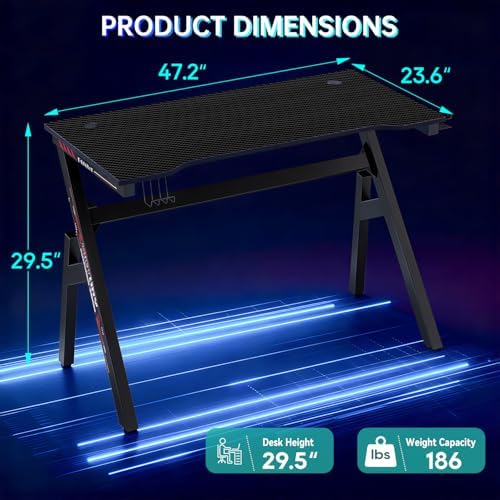 BestOffice | 47" Gaming Table | Black & Red | R-Shaped Computer Desk - Image 3