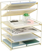 OPNICE Desk Organizer, 6-Tier Paper Organizer Letter Tray, Gold by OPNICE