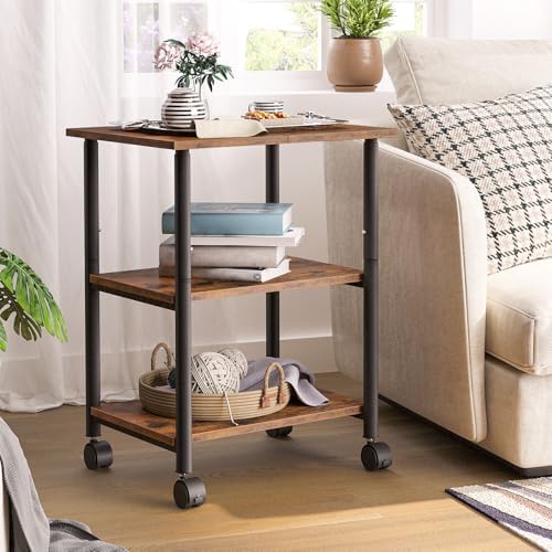 HOOBRO Printer Stand, 3-Tier Industrial Under Desk Printer Cart with Shelf, Mobile Heavy Duty Storage Rack on Wheels for Home, Office Rustic Brown and Black BF03PS01G1 - Image 2