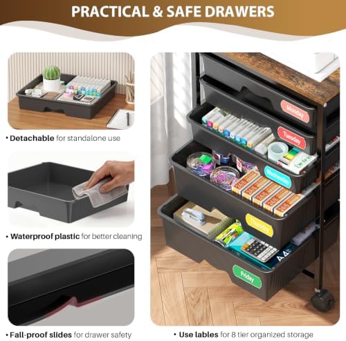 Goovilla Rolling Cart with 5 Drawers for Craft, Art, Dorm, Office, Black - Image 3
