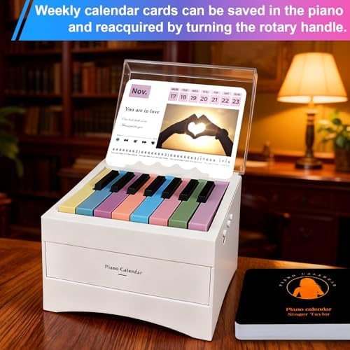 Piano Desk Calendar 2027 with Acrylic Dust Cover – Playable Mini Piano Calendar with 52 Weekly Music Scores, 27 Cards Gift for Swift Fans & Desktop Decor – White - Image 5