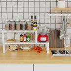Jojocross Expandable Cabinet Shelf Organizer Storage Spice Rack Shelves for Kitchen Stackable Adjustable Pantry Cupboard Bathroom Countertop Desktop(1Pack/White/Medium-with Hole) - Image 3