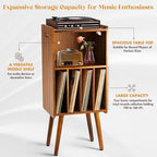Wooden LP Record Player Stand, 3-Tier Turntable Stand Cabinet Holds up to 100 Albums, Metal Record Storage Holder and Organizer Table, Mid-Century Modern Record Player Holder for Living Room & Bedroom - Image 5