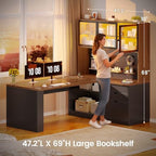 SEDETA L Shaped Computer Office Desk with 3 Wood Drawer and Large Bookshelf - Image 2