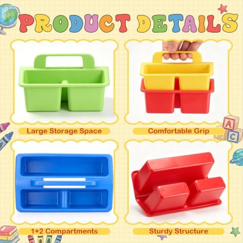 Hushee 32 Pack Mini Classroom Caddy with Handle 3 Compartments, 4 Color - Image 3