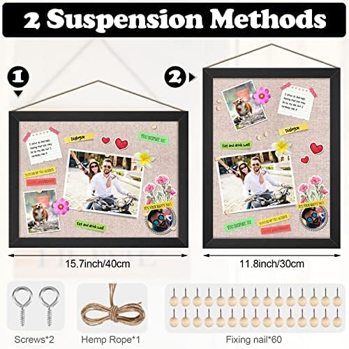 Teling 6 Pack Wood Bulletin Boards with Linen 12''x 16'' Cork Board for Walls with 60 Pushpin Decorative Wood Framed Display for Classroom School Office Bedroom (Black) - Image 2