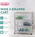 Sterilite Wide 3-Drawer Cart with Wheels, Grey Pumice - Image 4