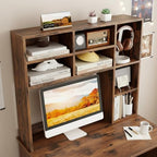 Tangkula Desktop Bookshelf, 37" Countertop Storage Hutch with 7 Cubes & 3 Adjustable Shelves, 3-Tier Desk Display Rack Organizer, Multipurpose Wood Desktop Hutch for Dorm Home Office (Rustic Brown) - Image 4