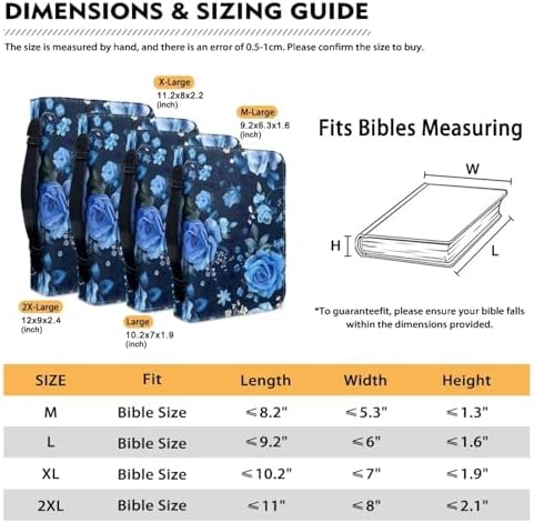 Blue Rose Flowers Print Cross Bible Cover for Women Men, Bible Case Bag with Top Handle PU Leather Bible Carrying Case for Church - Image 4