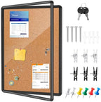 36x24 Lockable Enclosed Bulletin Board,Weatherproof Cork Display Case by Unknown