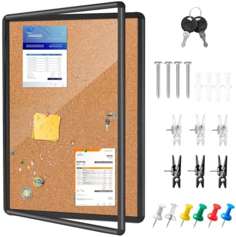 36x24 Lockable Enclosed Bulletin Board,Weatherproof Cork Display Case by Unknown