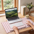Pink Gingham Scalloped Desk Mat Set, Mouse Pad with Gel Wrist Rest,Ergonomic Keyboard Wrist Support for Women Non-Slip Desk Pad Home Office Decor - Image 2