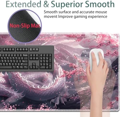 Large Gaming Mouse Pad + Keyboard Wrist Rest + Wrist Support + Coaster Set, Memory Foam Ergonomic for Easy Typing, XXL Extended Gaming Mouse Pad Table Pad - Cherry Pink Dragon - Image 4