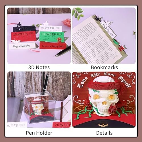 3D Calendar 2027,3D Desk Calendar 2027,Halloween Skeleton Tear-Off Paper Sculpture Desk Calendars,3D Desk Calendar Memo Pad 2027,3D Memo Pad Creative Tear Away Weekly planner Carving Art Calendar Notepad,Gift,paper sculpture calendar Halloween gifts(Sk... - Image 3