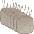Sweet Home Collection Chair Cushion Memory Foam Pads with Ties Honeycomb Pattern Slip Non Skid Rubber Back Rounded Square 16" x 16" Seat Cover, 6 Pack, Cameron Beige Taupe by SweetHomeCollection