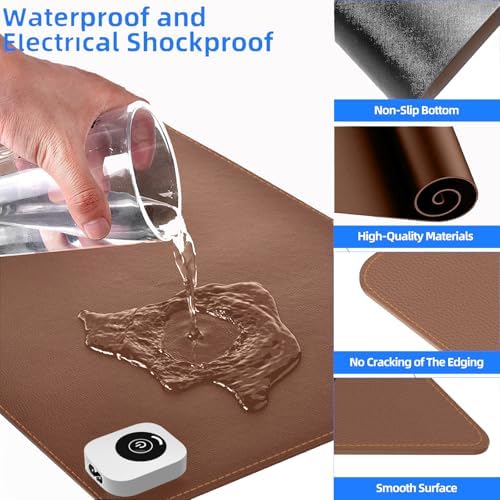 Heated Desk Pad Mouse Pad - Heated Desk Mat - Warm Desk Pad - 3 Levels Heating & 4 Hours Auto Shut-Off, PU Leather Mouse Pad - 31.5 x 13 inch (Brown) - Image 2