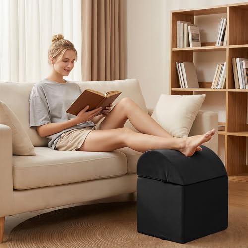 Foot Rest Under Desk, Non-Slip Footrest with 3 Adjustable Heights for Under Desk at Work, Ergonomic Desk Foot Stool with Washable Cover for Leg Rest, Desk, Home, Office, Chair (Black) - Image 2