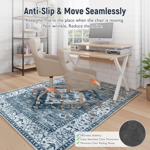 Anidaroel Office Chair Mat for Hardwood & Tile Floor, 4x6 Floor Mat for Office Chair, Under Desk Rug for Rolling Chair on Hardwood, Low Pile Carpet Floor Protector Rug, Easy to Clean, Blue - Image 4