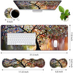 4 in 1 Ergonomic Memory Foam Mouse Pad Wrist Rest Set, Large XXL Gaming Desk Pad + Keyboard Wrist Rest + Mouse Wrist Cushion + Coaster for Home Office Study Gaming, Tree of Life - Image 2