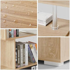 Mondeer Corner Desk, L Shaped Desk with Rotatable Storage Shelves, Oak - Image 4