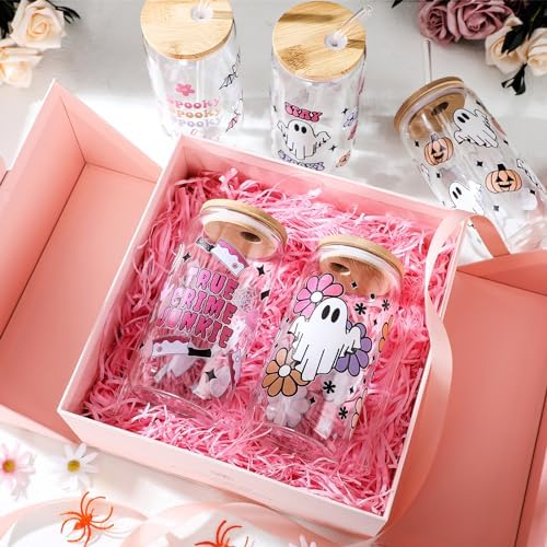 SiliFine 6 Pcs Halloween Glass Cups, 16 oz with Lids and Straws - Image 6