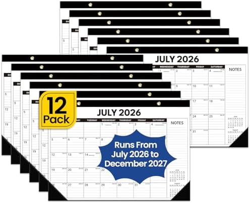 Taja 12 Pack of Desk Calendar 2026-2027, Jul 2026-Dec 2027, 17" x 12" by Taja