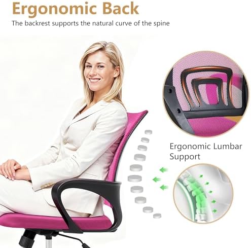 BestOffice | Ergonomic Office Chair | Mid-Back Swivel Desk Chair | Breathable Backrest & Lumbar Support | Adjustable Height | Sponge Seat | Rolling Wheels | Peach Pink | for Adults & Women - Image 5